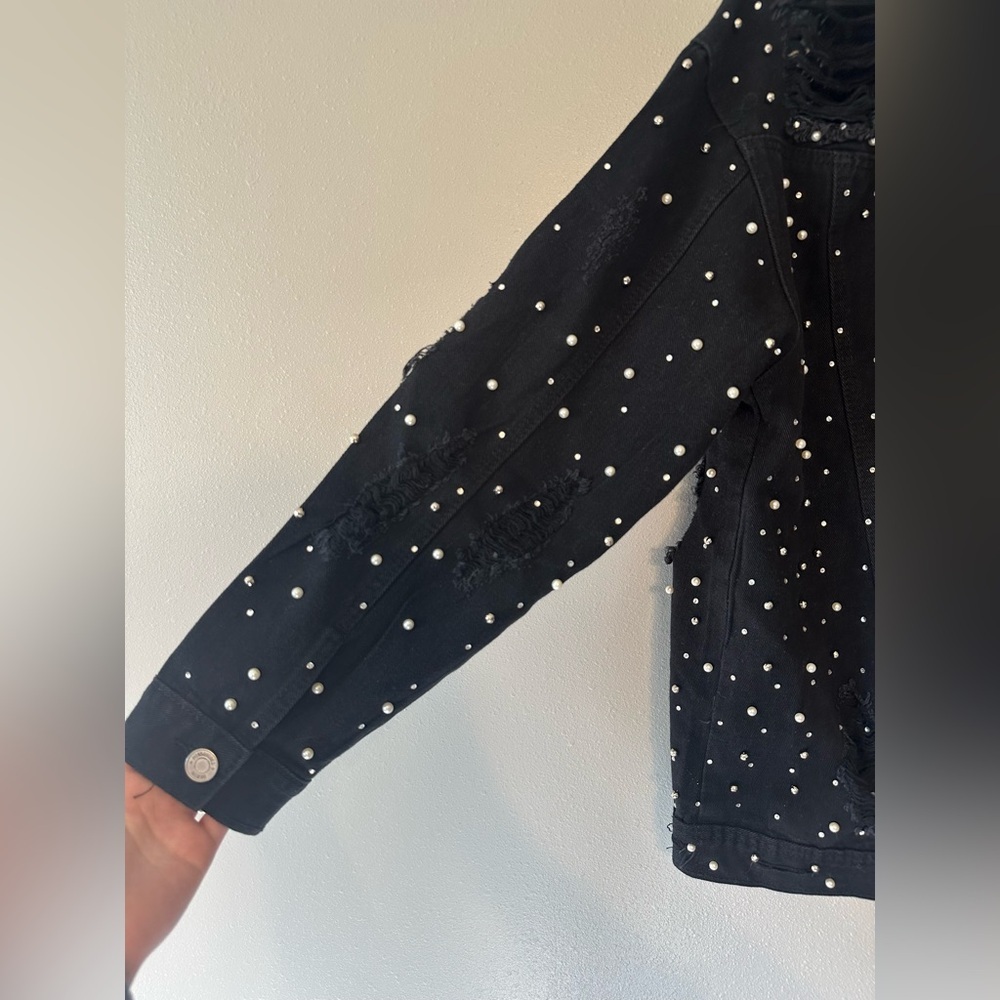 Missguided Carli Bybel Distressed Black Jean Jacket - Picture 7 of 15